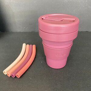 Stojo 12 oz collapsible cup with 4 reusable straws. NEW!